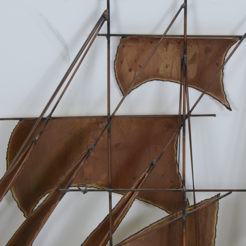 Plasma-Cut Brass Wall  Sculpture of Schooner