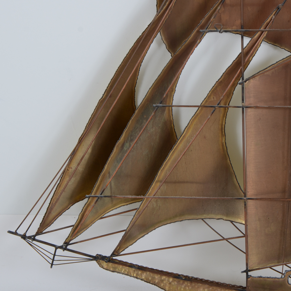 Plasma-Cut Brass Wall  Sculpture of Schooner