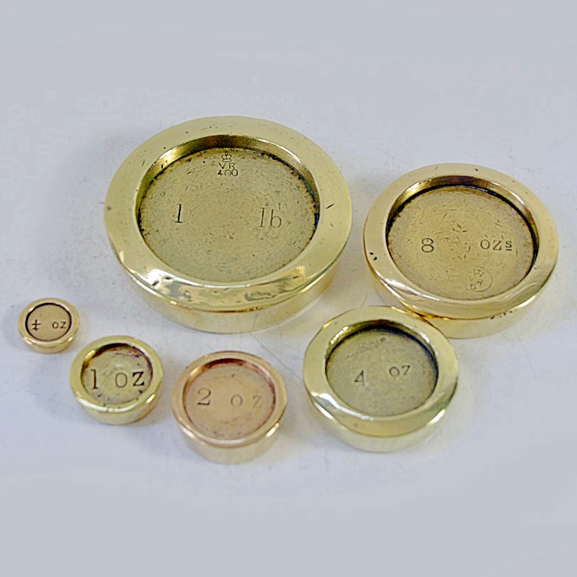 Set of Antique Brass Scale Balance Weights