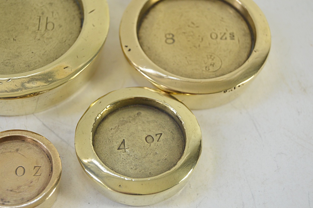 Set of Antique Brass Scale Balance Weights