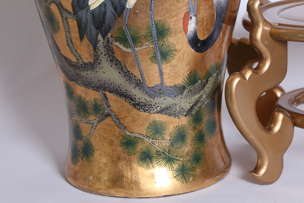 Oversized Handpainted Japanese Vase with Stand