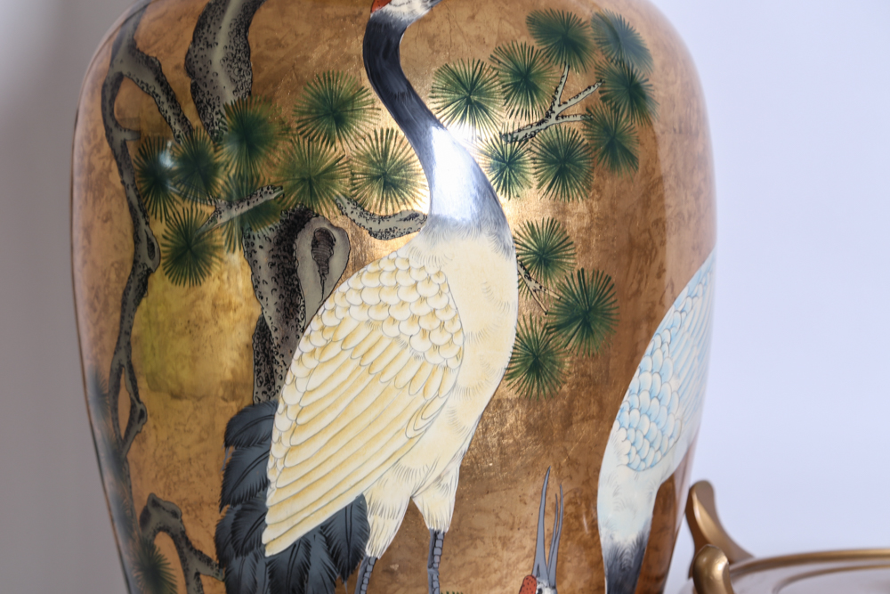 Oversized Handpainted Japanese Vase with Stand