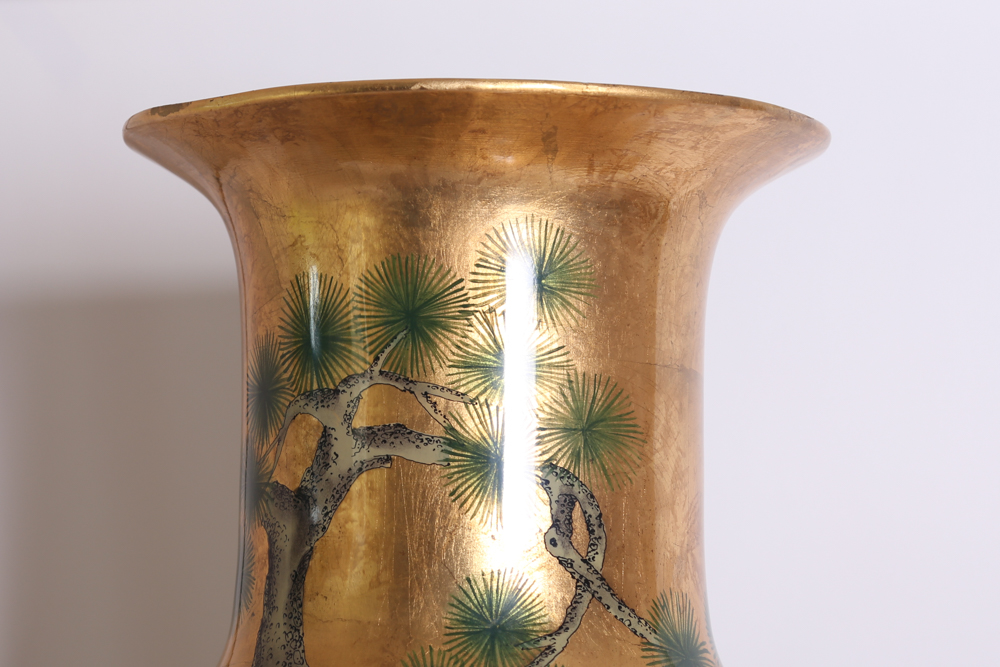 Oversized Handpainted Japanese Vase with Stand