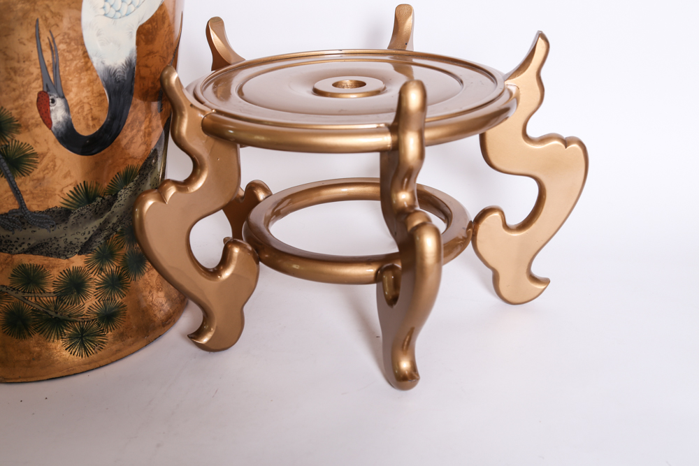 Oversized Handpainted Japanese Vase with Stand