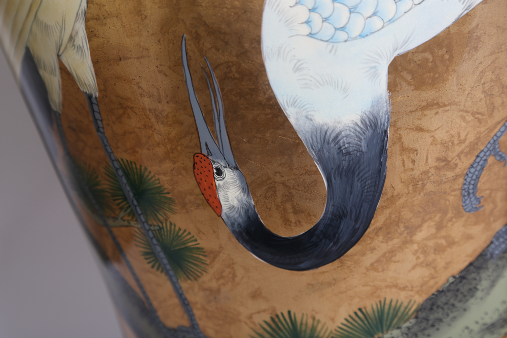 Oversized Handpainted Japanese Vase with Stand