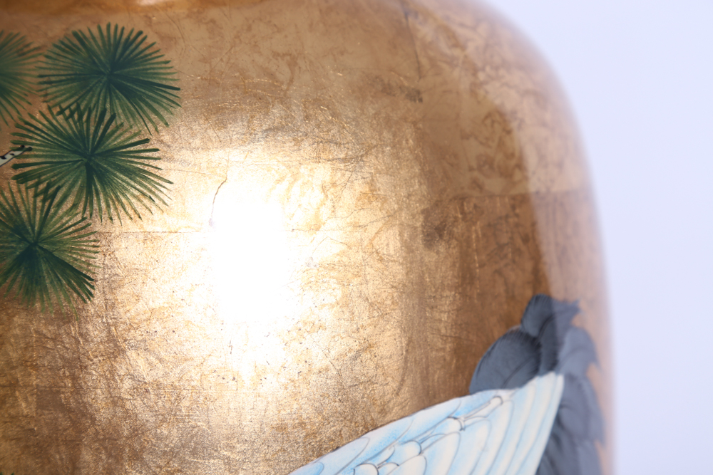 Oversized Handpainted Japanese Vase with Stand