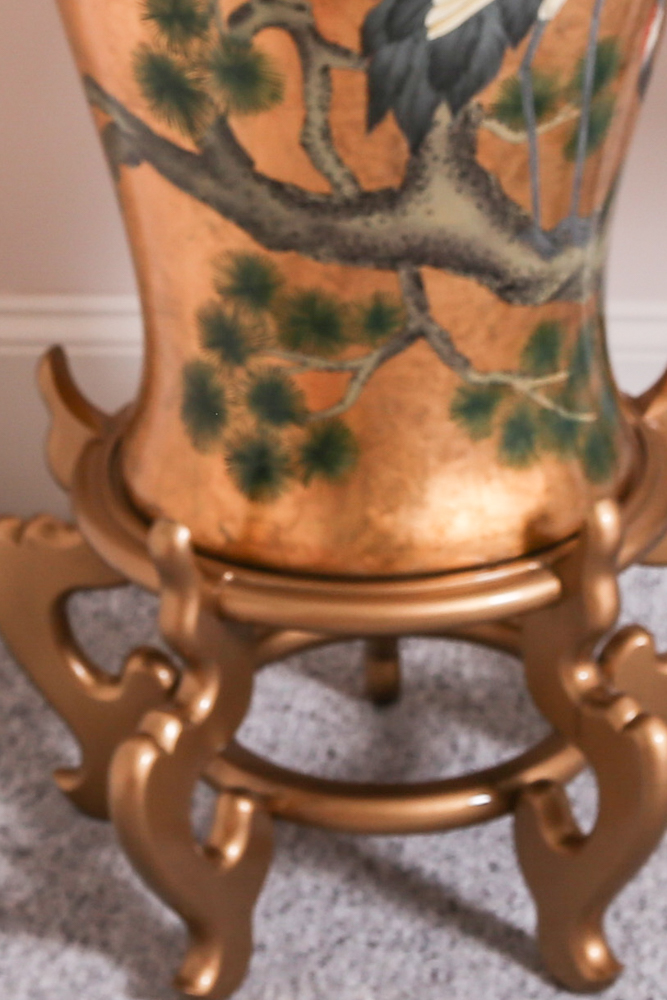 Oversized Handpainted Japanese Vase with Stand