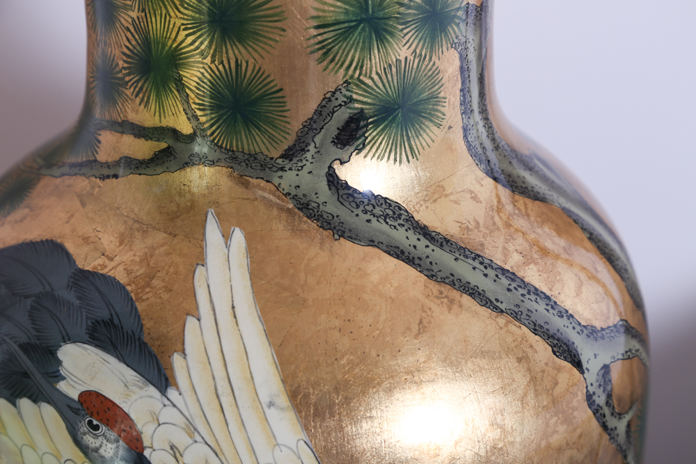 Oversized Handpainted Japanese Vase with Stand