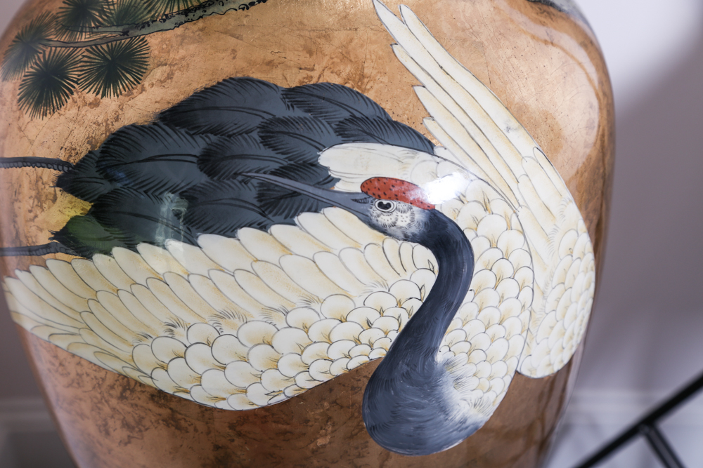 Oversized Handpainted Japanese Vase with Stand