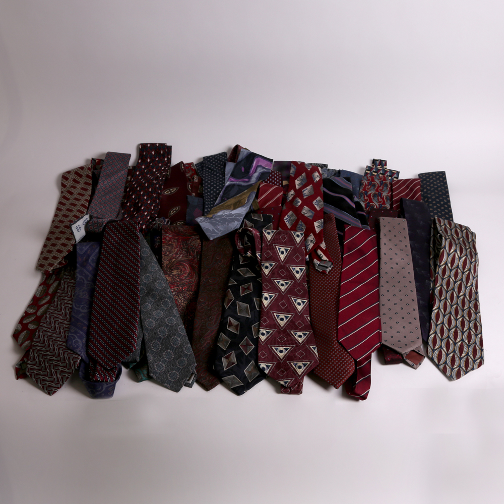 Large Selection of Silk Designer Neckties to Include Armani, Bill Blass, and Valentino
