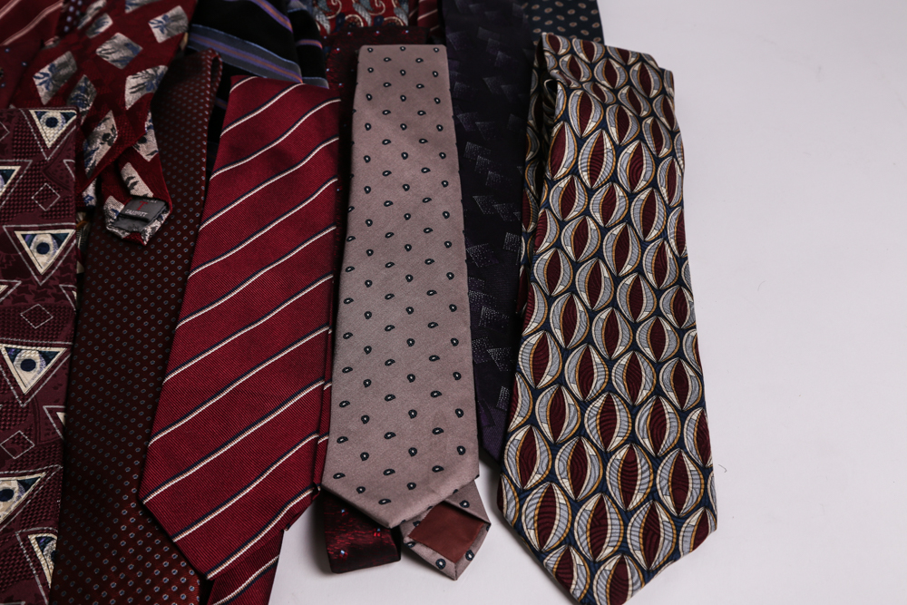 Large Selection of Silk Designer Neckties to Include Armani, Bill Blass, and Valentino