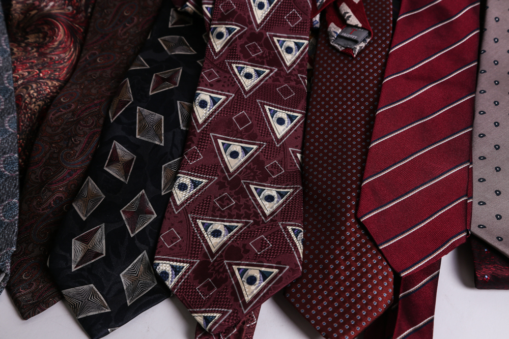 Large Selection of Silk Designer Neckties to Include Armani, Bill Blass, and Valentino
