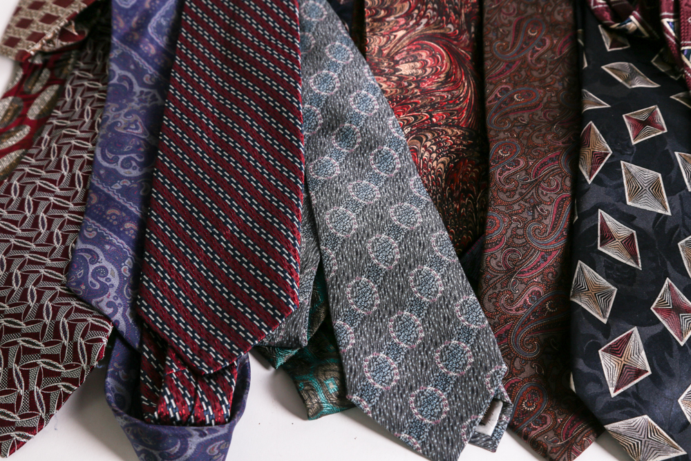 Large Selection of Silk Designer Neckties to Include Armani, Bill Blass, and Valentino