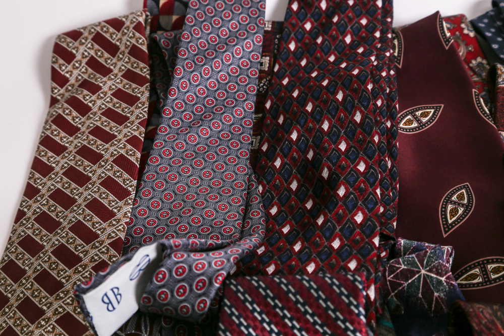 Large Selection of Silk Designer Neckties to Include Armani, Bill Blass, and Valentino