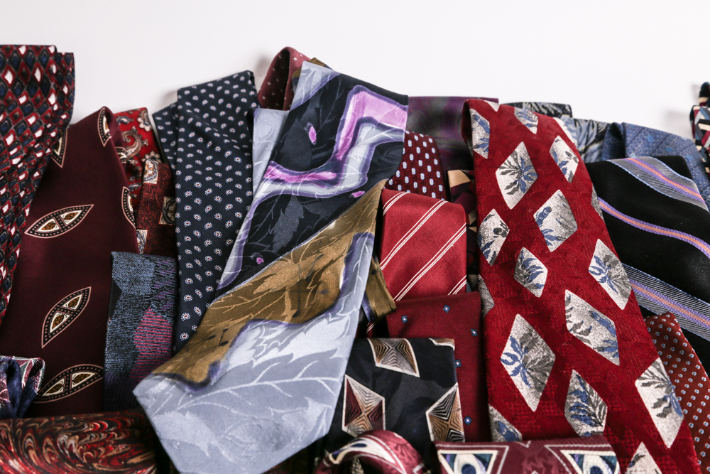 Large Selection of Silk Designer Neckties to Include Armani, Bill Blass, and Valentino