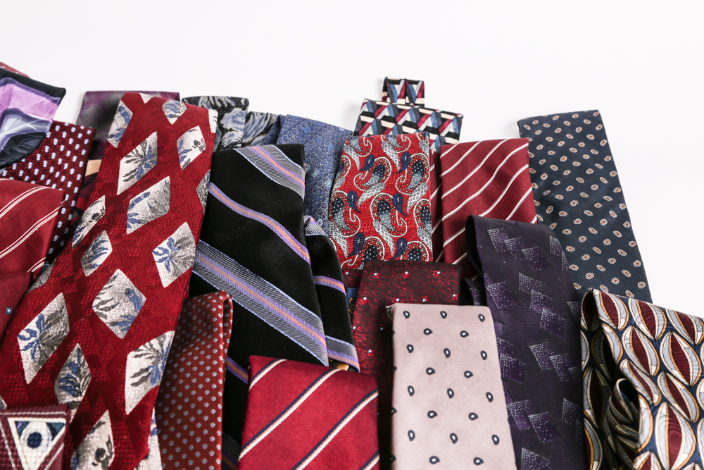 Large Selection of Silk Designer Neckties to Include Armani, Bill Blass, and Valentino