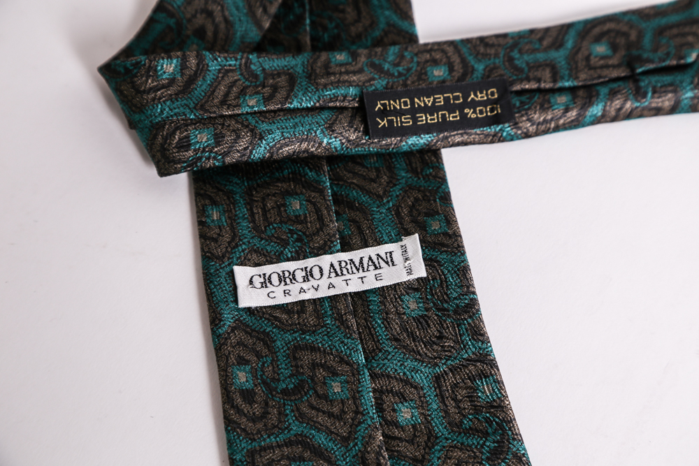 Large Selection of Silk Designer Neckties to Include Armani, Bill Blass, and Valentino