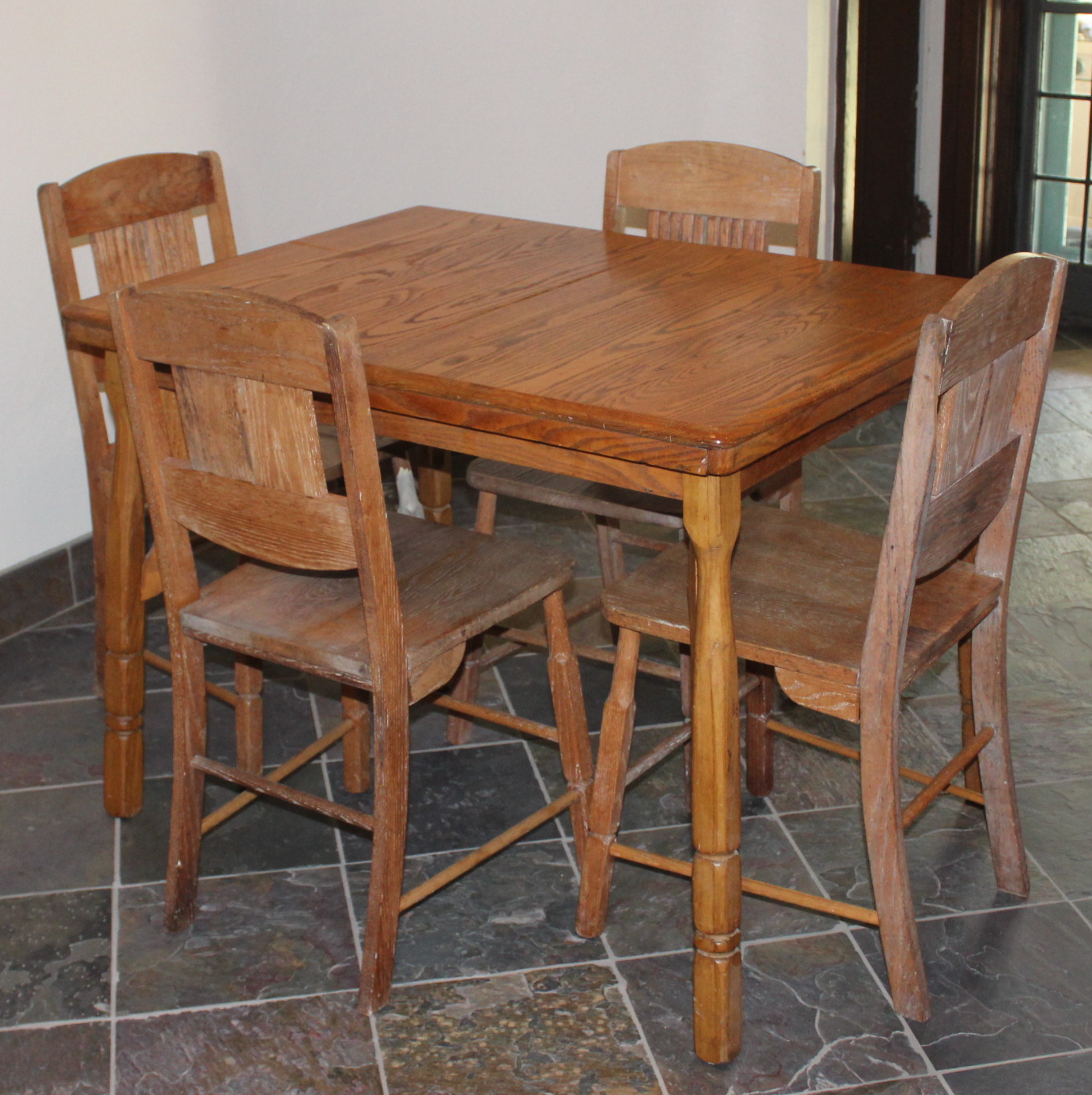 Small Oak Dinette Table and Four Chairs