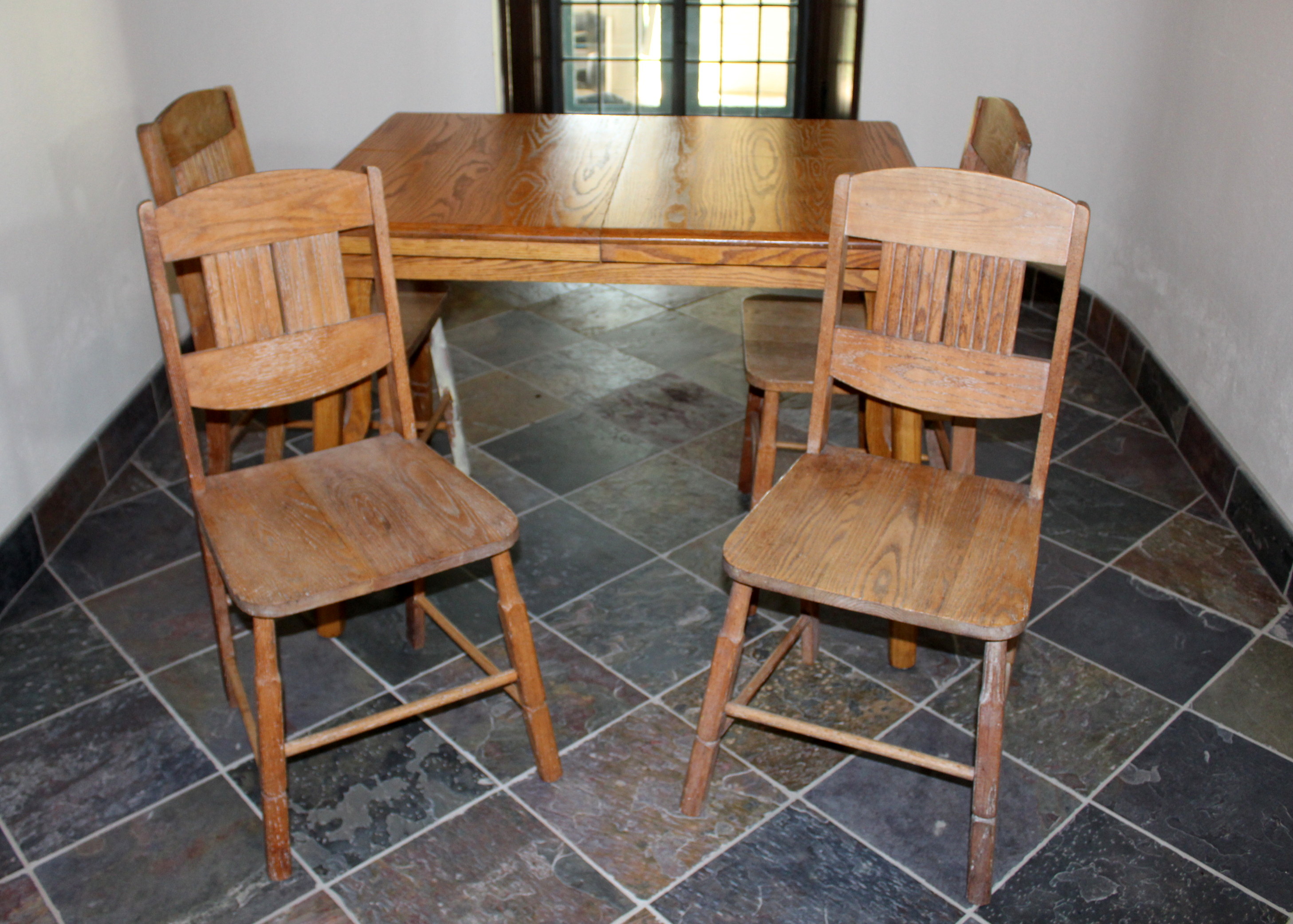 Small Oak Dinette Table and Four Chairs