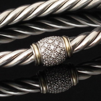 David Yurman 18K Yellow Gold and Sterling Silver Diamond Bangle Bracelet