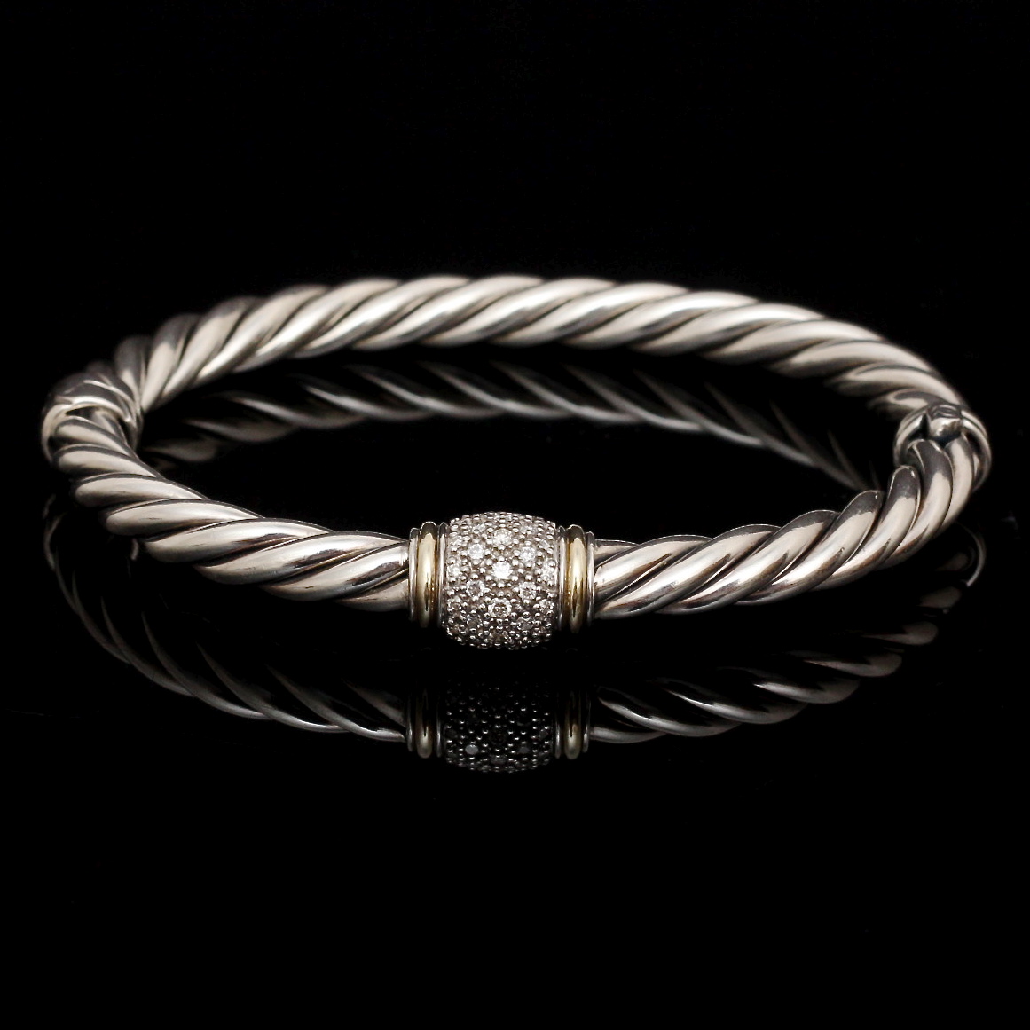 David Yurman 18K Yellow Gold and Sterling Silver Diamond Bangle Bracelet