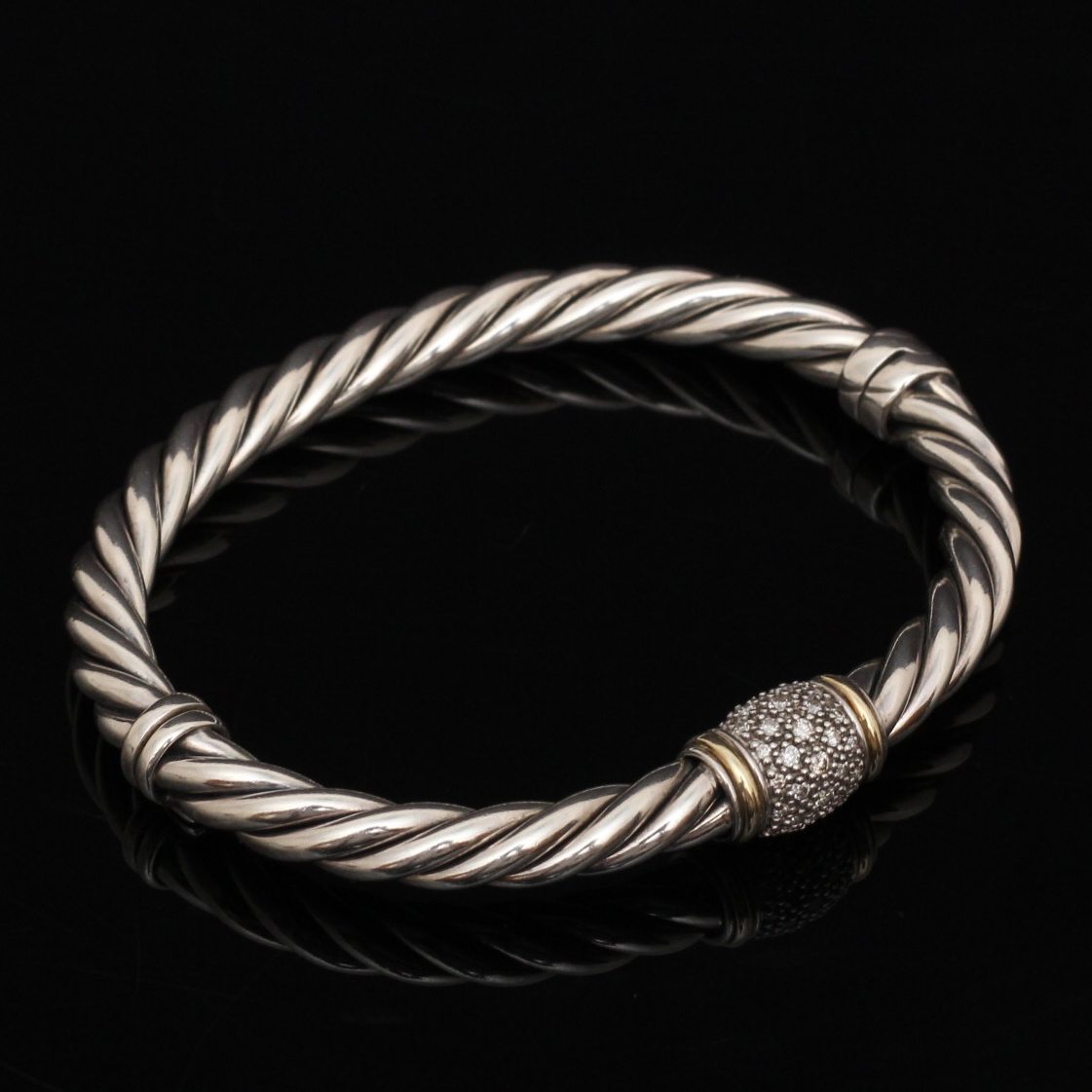 David Yurman 18K Yellow Gold and Sterling Silver Diamond Bangle Bracelet
