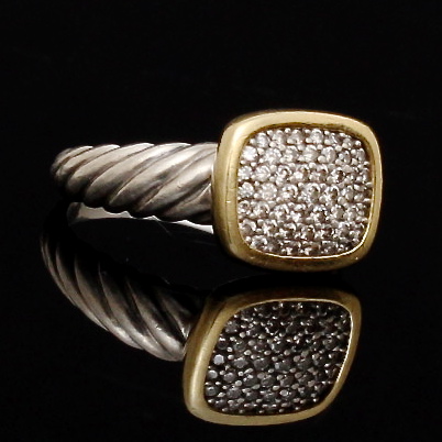 David Yurman Sterling Silver Pave Set Diamond Ring