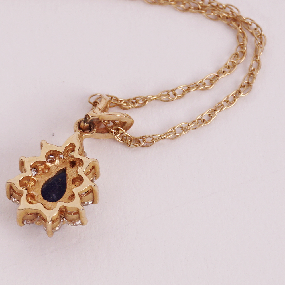 Pear Cut Sapphire and Diamond Pendant Necklace