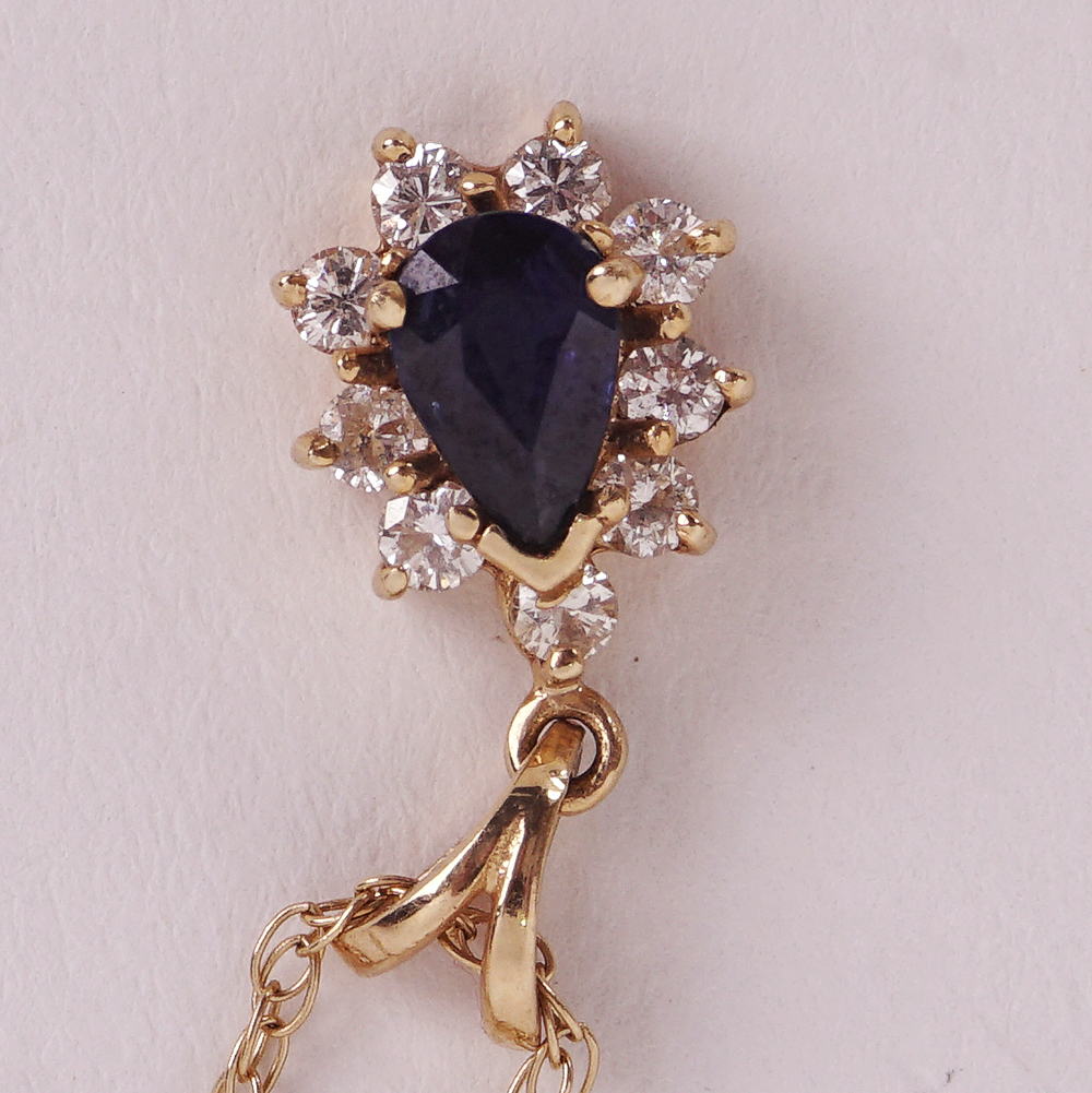 Pear Cut Sapphire and Diamond Pendant Necklace