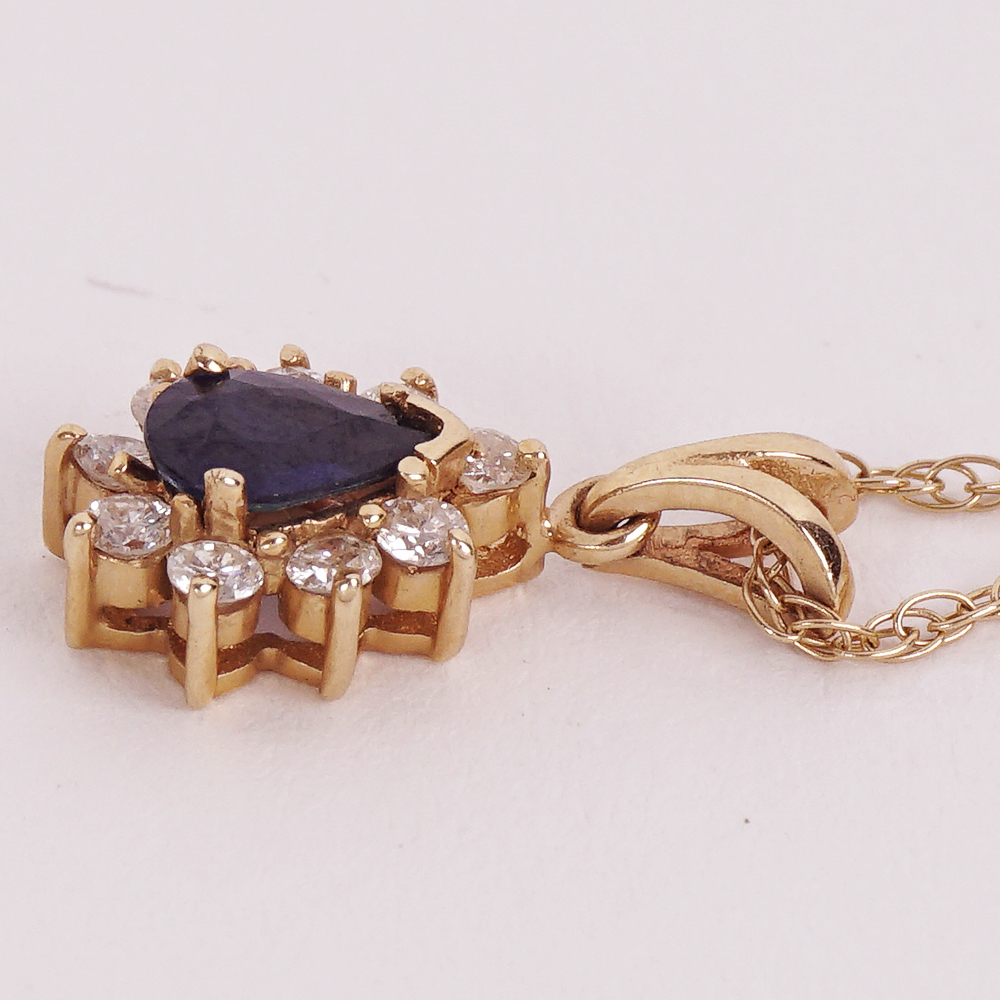 Pear Cut Sapphire and Diamond Pendant Necklace