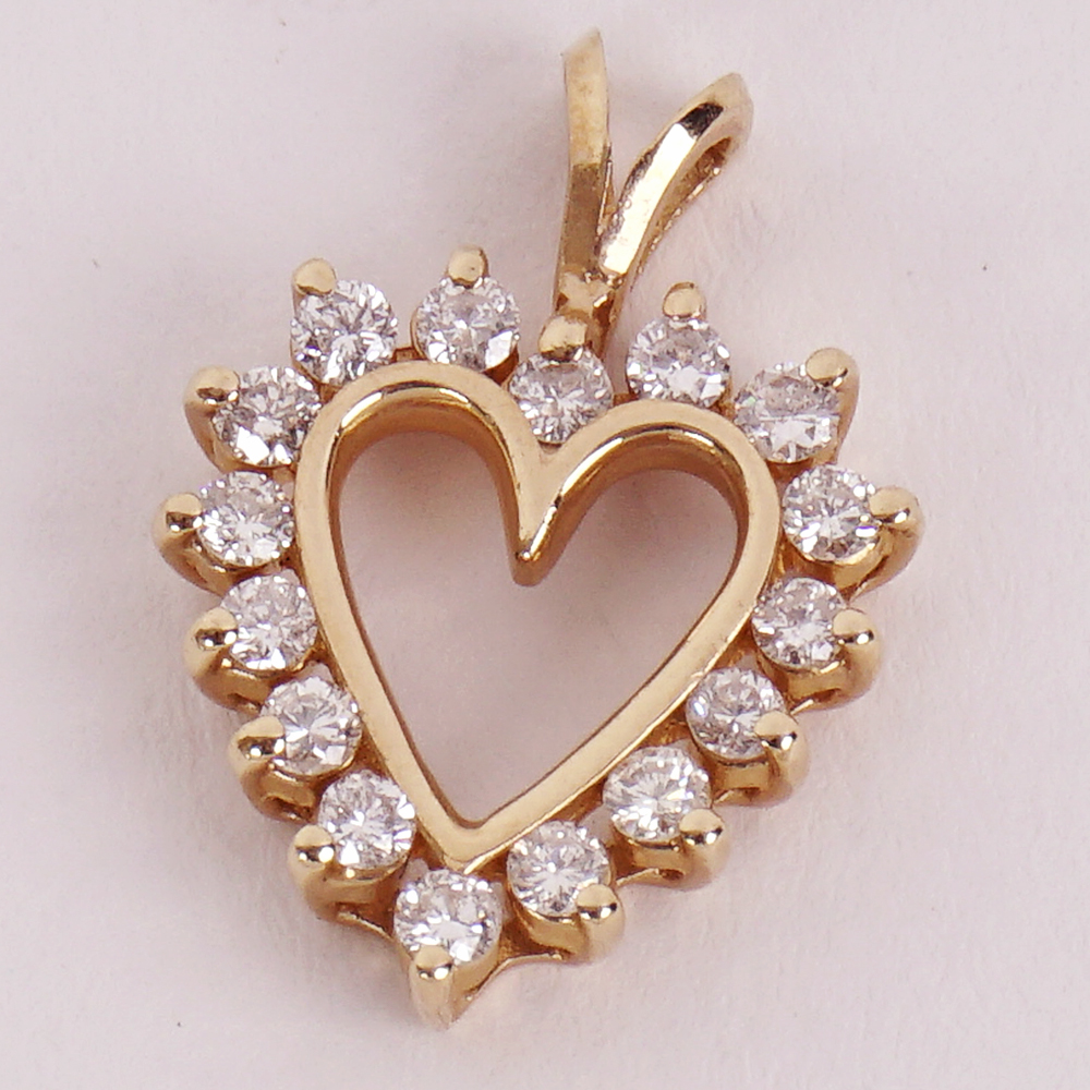 14K Yellow Gold and Diamond Heart Pendant
