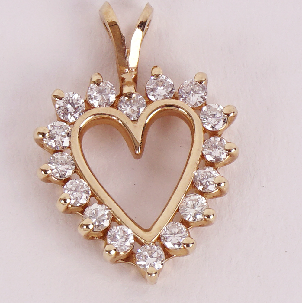 14K Yellow Gold and Diamond Heart Pendant