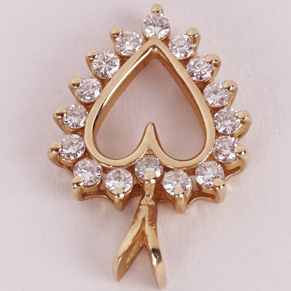 14K Yellow Gold and Diamond Heart Pendant