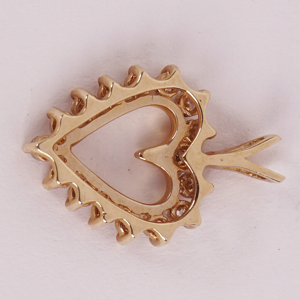 14K Yellow Gold and Diamond Heart Pendant