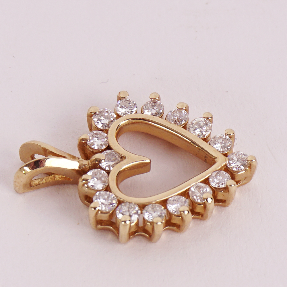 14K Yellow Gold and Diamond Heart Pendant