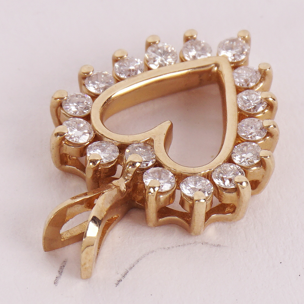 14K Yellow Gold and Diamond Heart Pendant