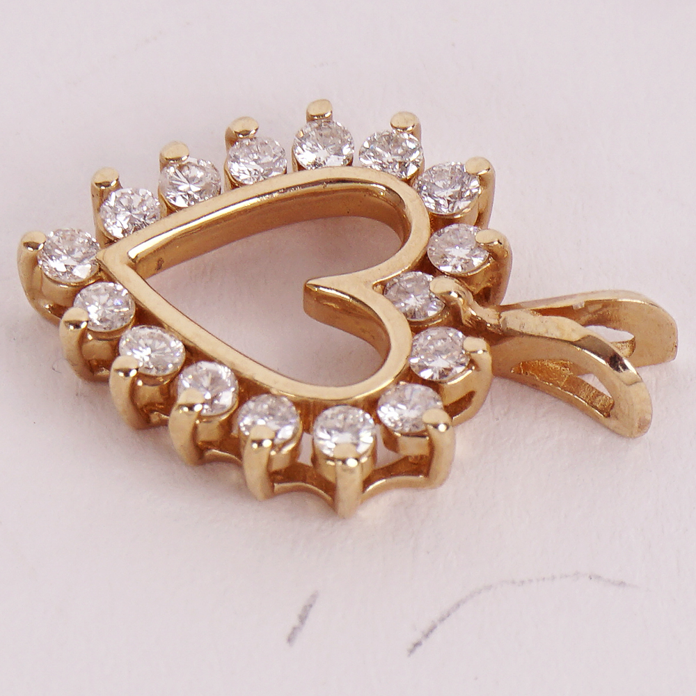 14K Yellow Gold and Diamond Heart Pendant