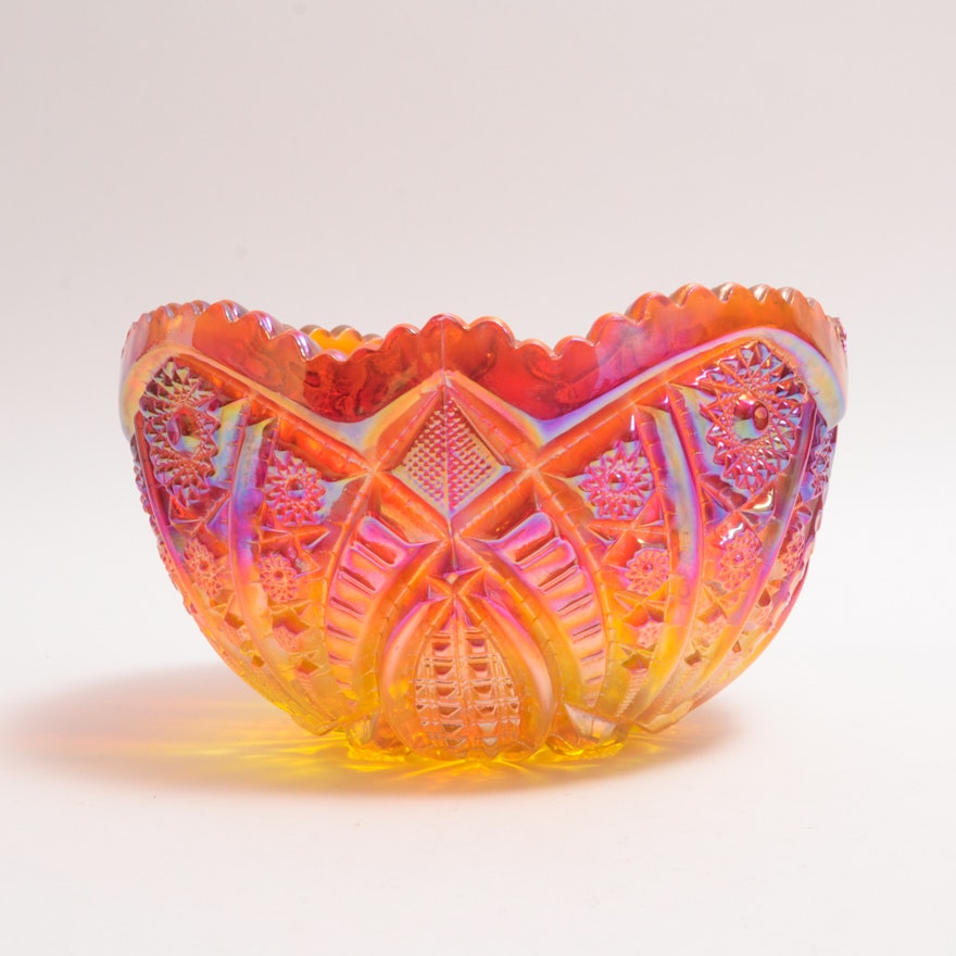 L.E. Smith Sunset Amberina Hobstar Carnival Glass Bowl