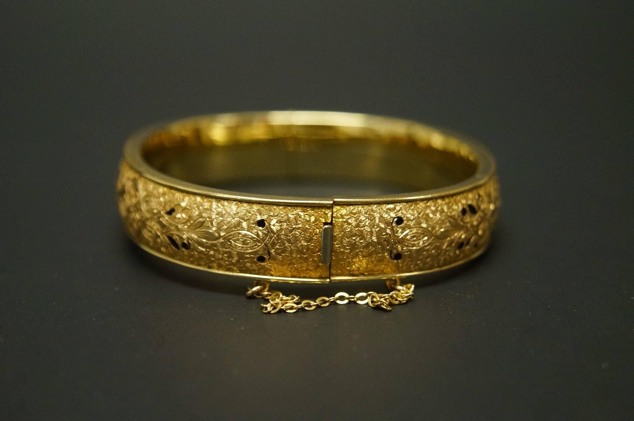 Collection of Etched Gold Filled Bangle Bracelets