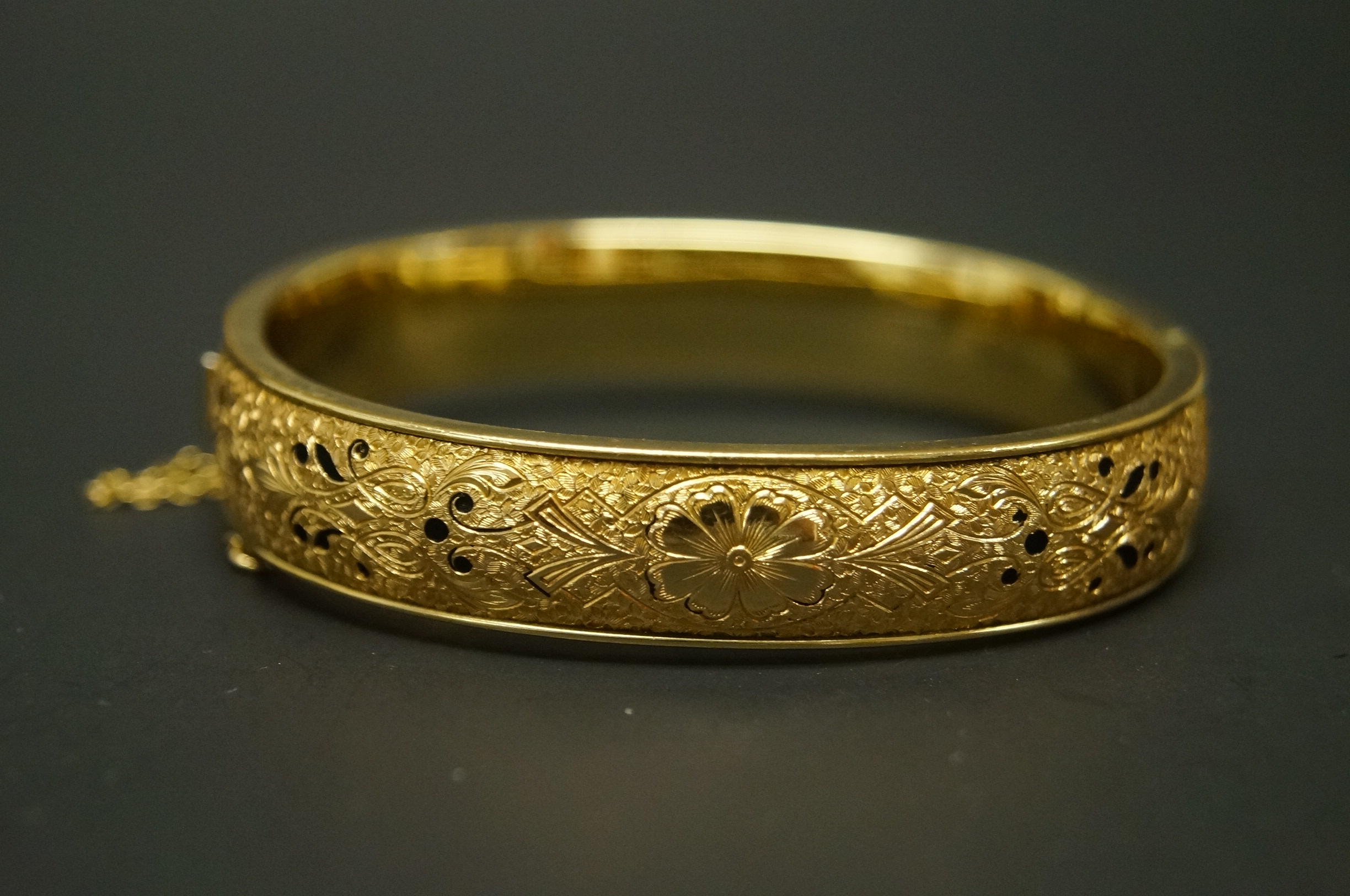 Collection of Etched Gold Filled Bangle Bracelets