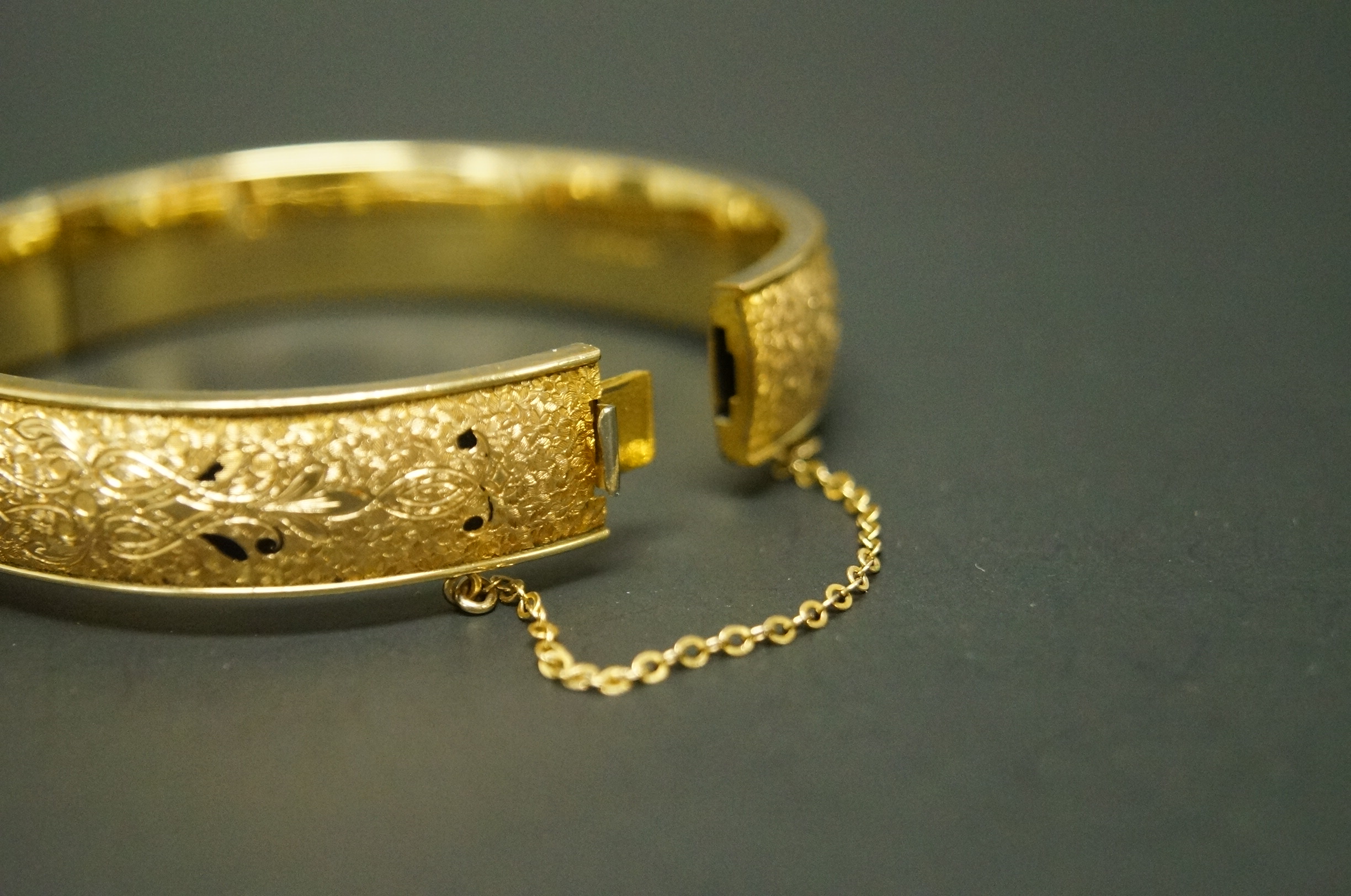 Collection of Etched Gold Filled Bangle Bracelets
