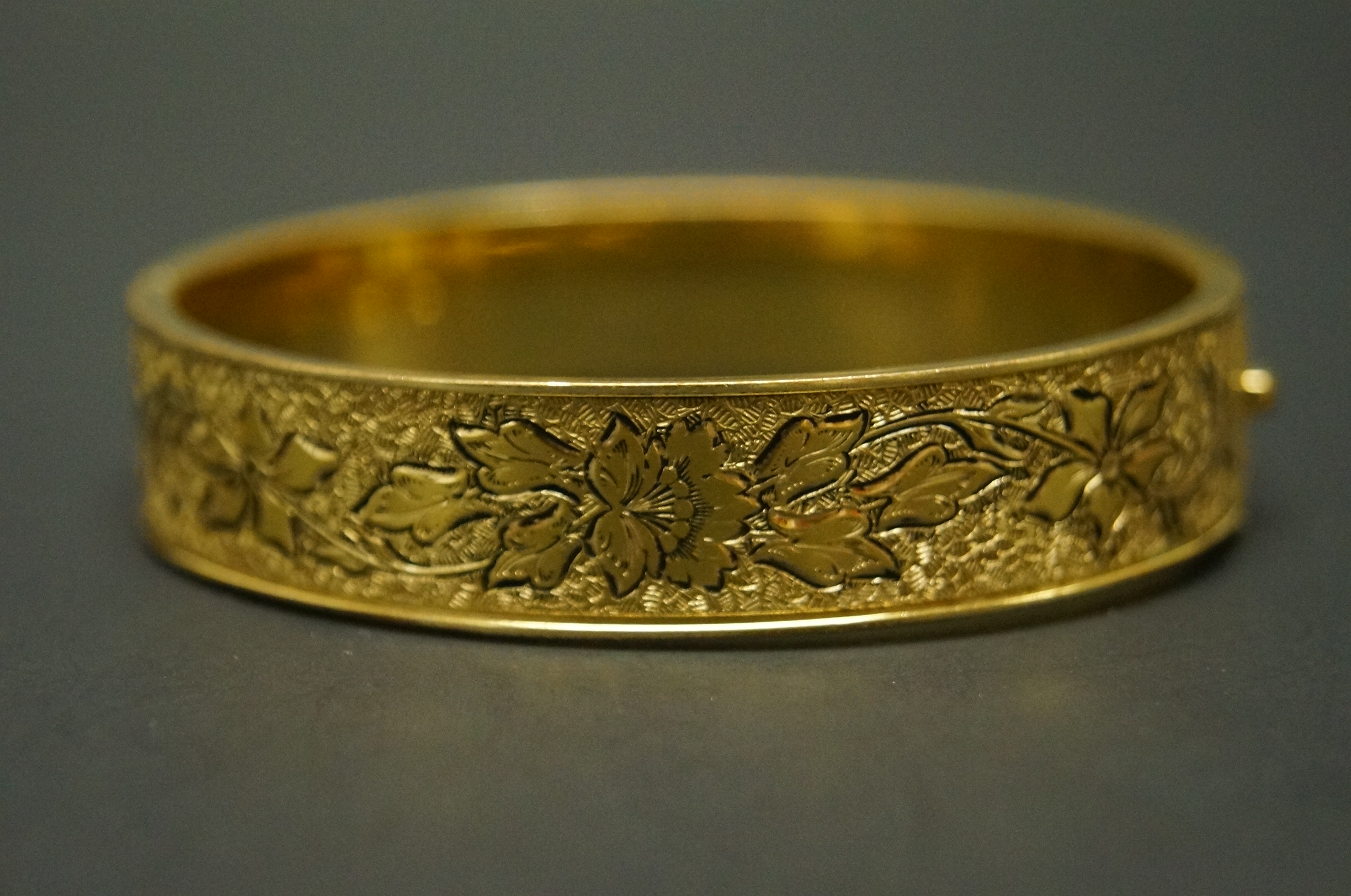 Collection of Etched Gold Filled Bangle Bracelets