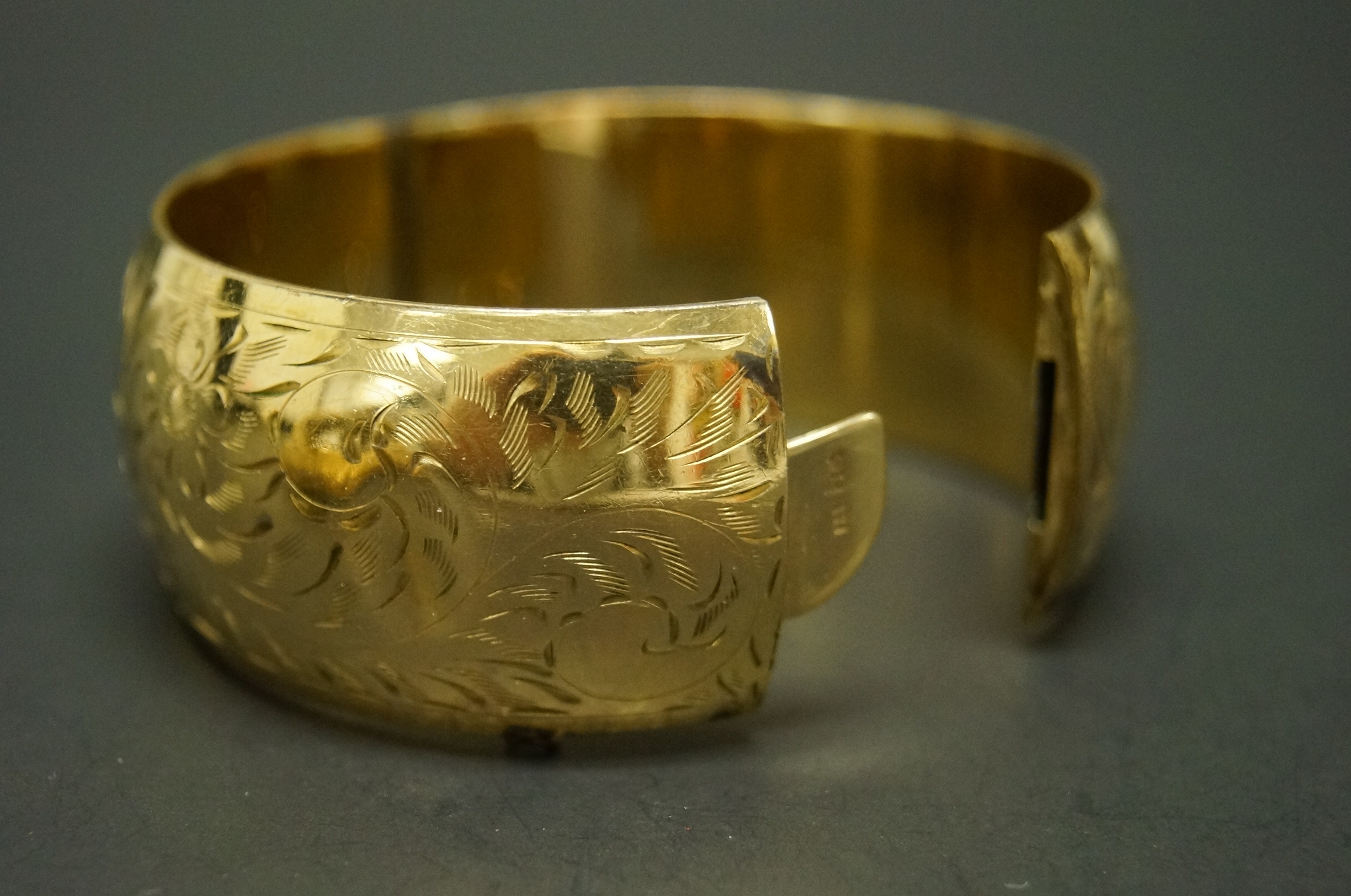 Collection of Etched Gold Filled Bangle Bracelets