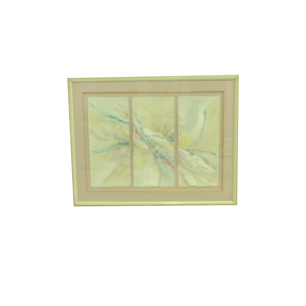 Framed Mixed Media Watercolor Collage Triptych