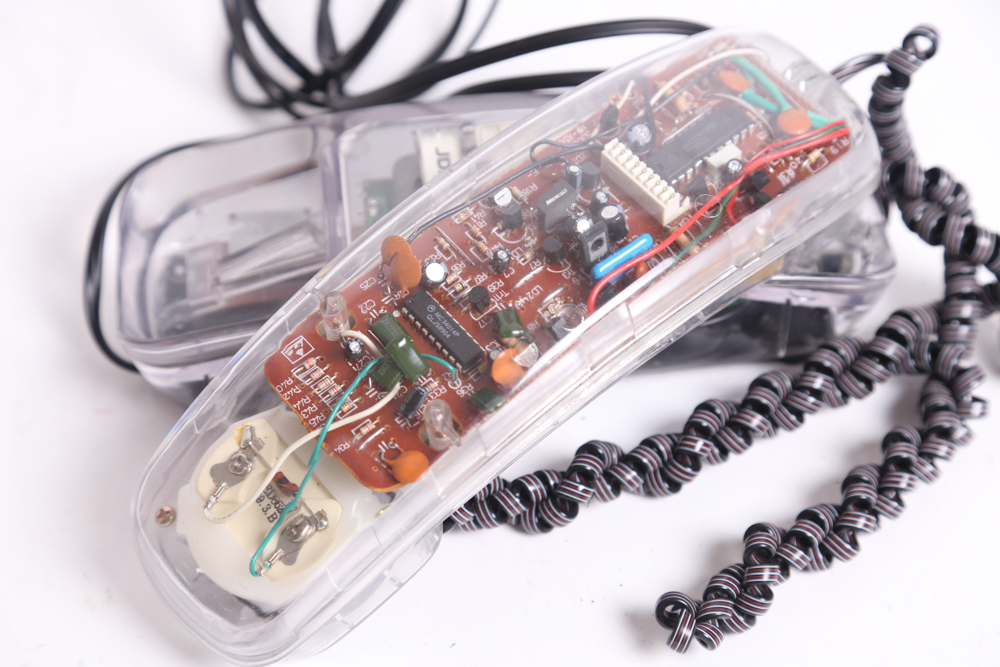 Vintage Panasonic Clock Radio and Transparent GoldStar Telephone