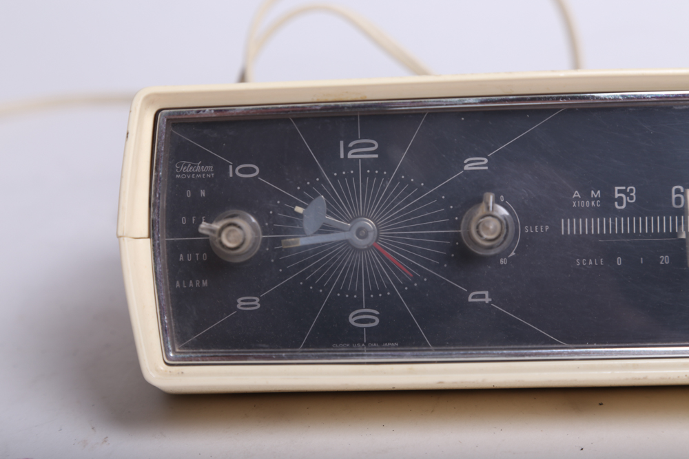 Vintage Panasonic Clock Radio and Transparent GoldStar Telephone