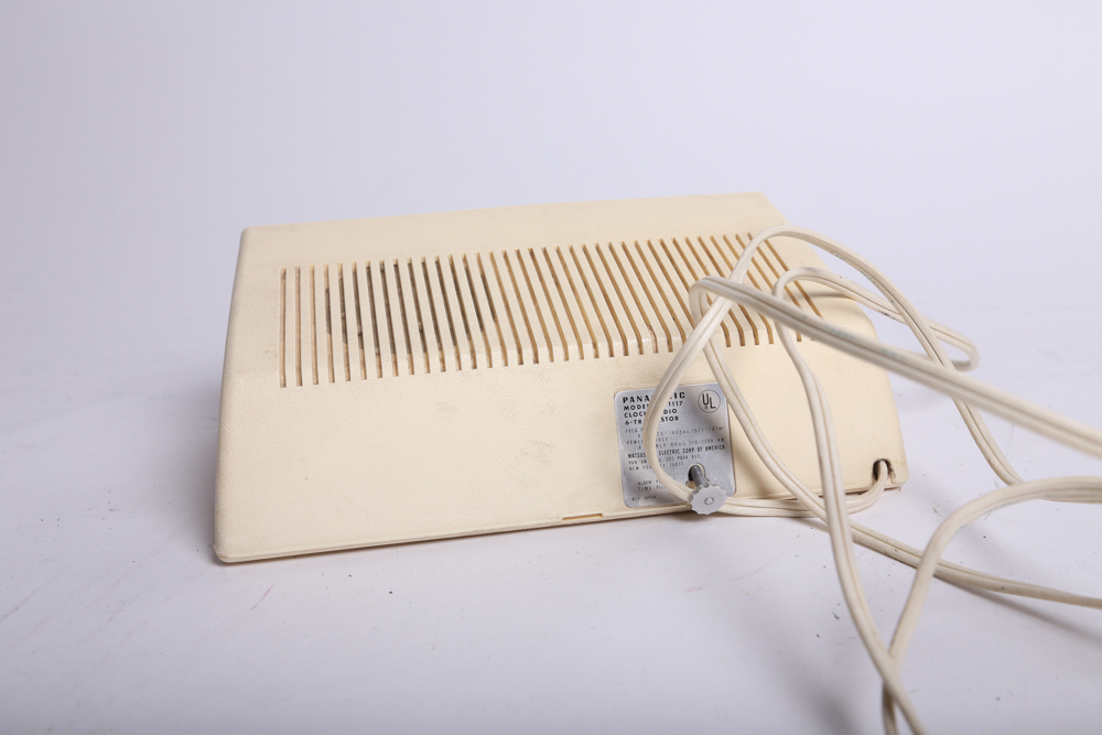 Vintage Panasonic Clock Radio and Transparent GoldStar Telephone