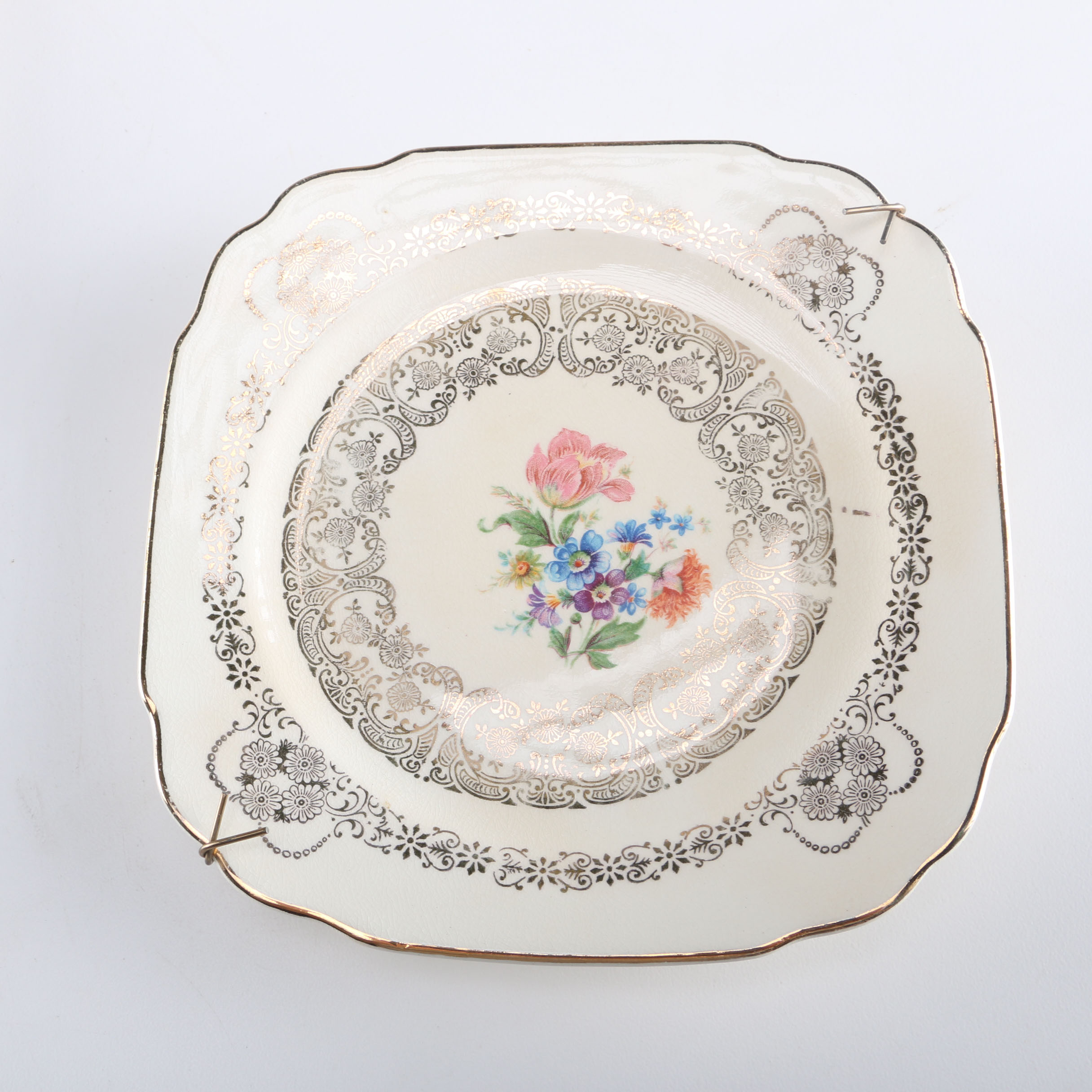 Collection of Five Queen Anne Plates with 22 K Gold