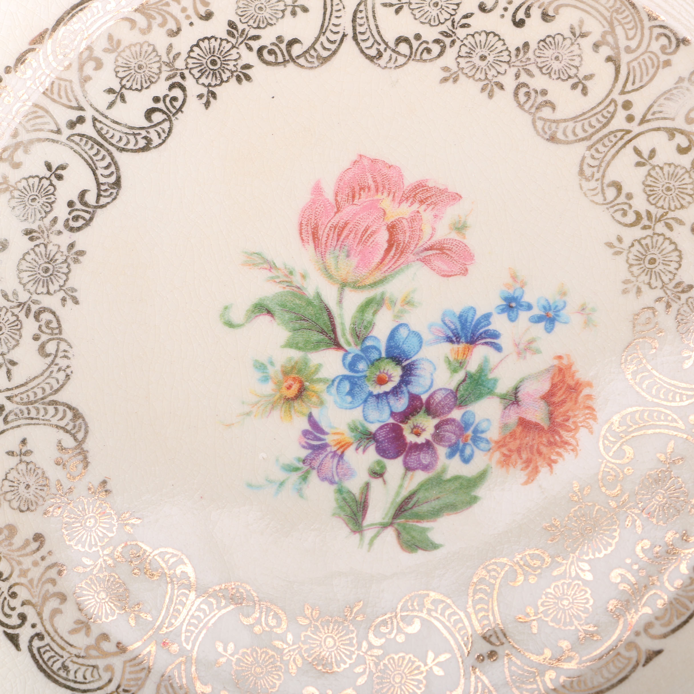 Collection of Five Queen Anne Plates with 22 K Gold