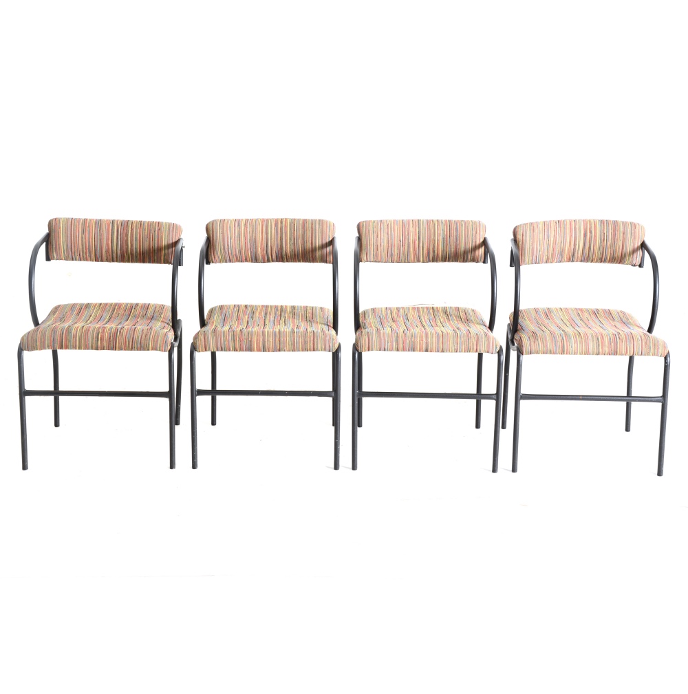 Set of Four Contemporary Upholstered Metal Arm Chairs